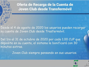 Oferta de Promoción para usuarios que recarguen su cuenta de Joven Club por Transfermóvil