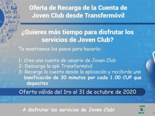 Con resultados alentadores avanza recarga de cuenta de usuario de Joven Club a través de Transfermóvil.