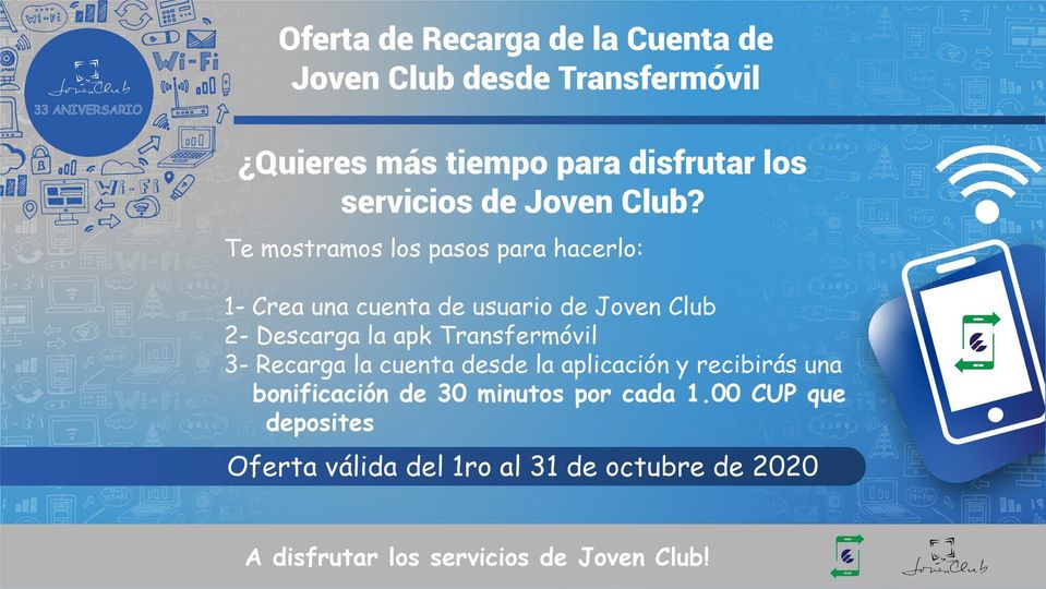 Con resultados alentadores avanza recarga de cuenta de usuario de Joven Club a través de Transfermóvil.